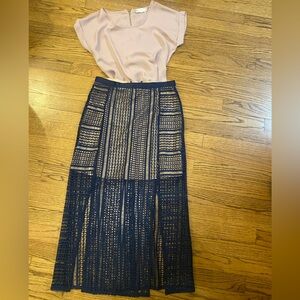 Topshop Navy Crochet Maxi Skirt